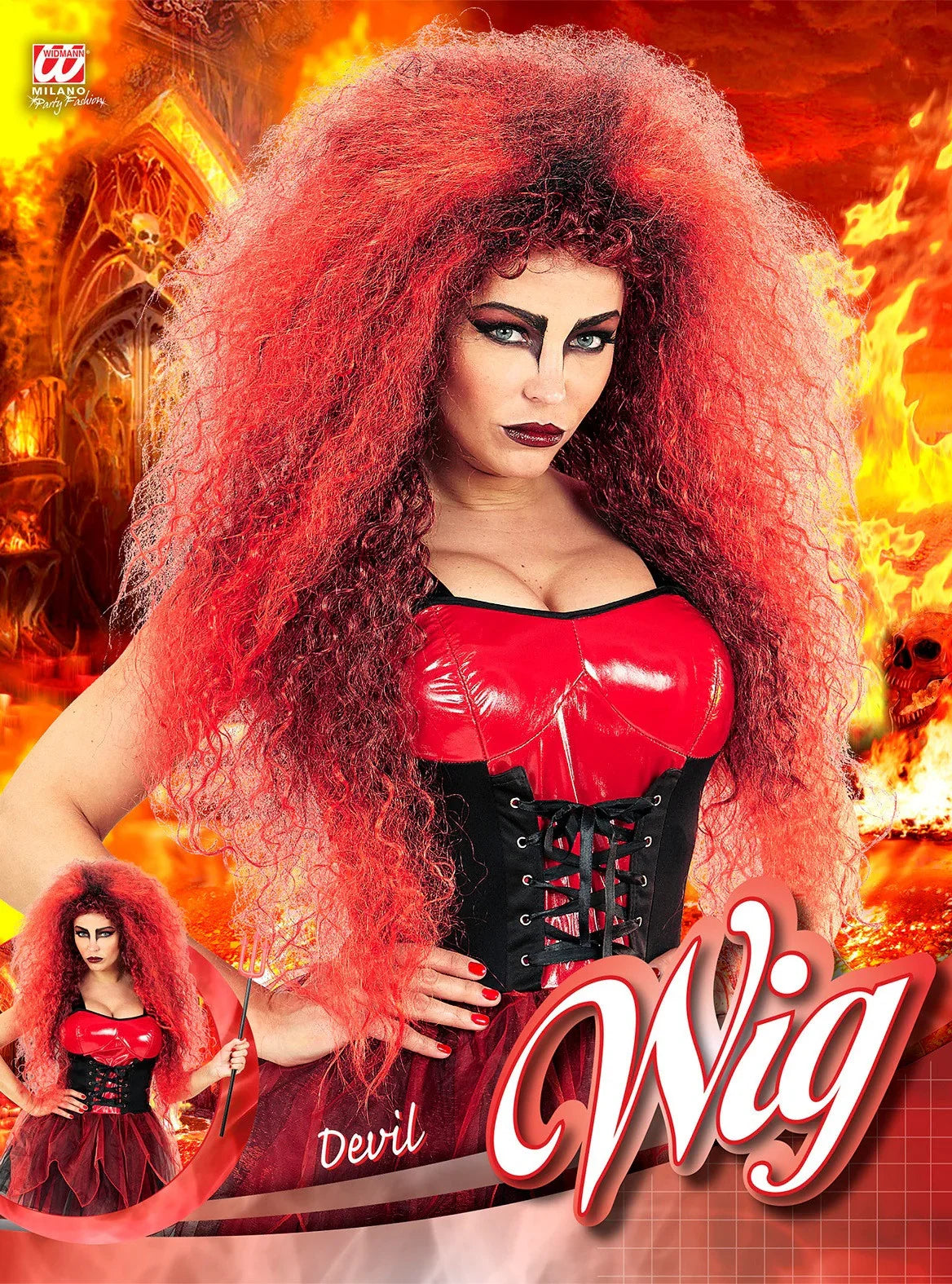 Peluca de Diablesa Roja Afro Larga Demonios Widmann